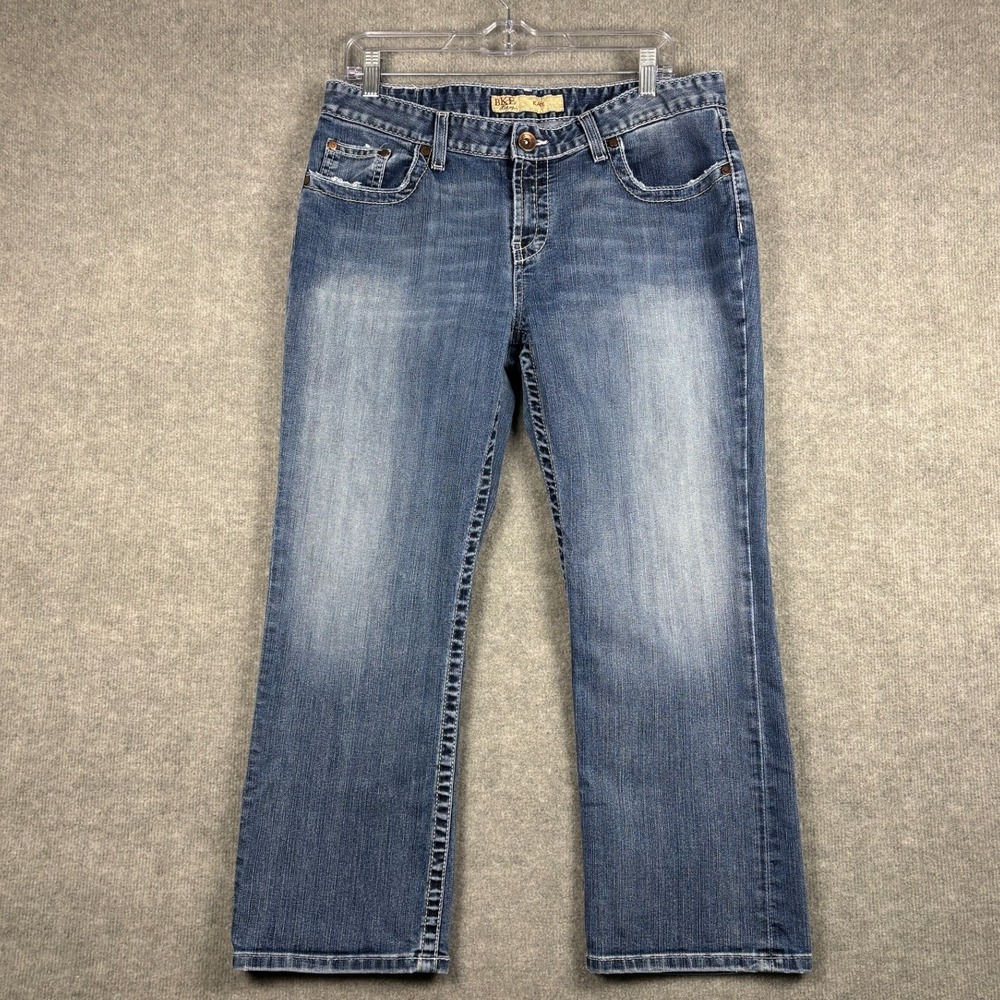 BKE Kate Bootcut Jeans Embroidered Distressed Size 32 (34x25)‎ Medium Wash Blue